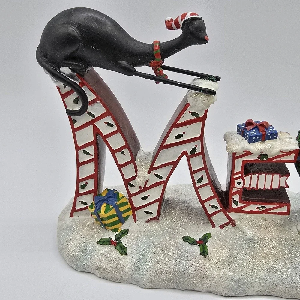 Whimsical Christmas 7.5 in Meow Cat Kittens Shelf‎ Sitter Figurine Sign